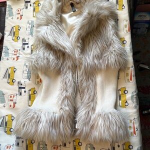 Faux Fur Vest with Knit Panels